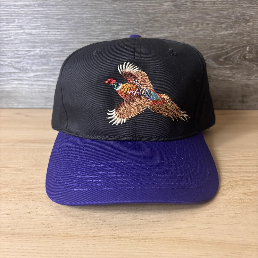 Vintage Pheasant Hat Cap Snap Back Black Purple Embroidered Hunting Upland Bird